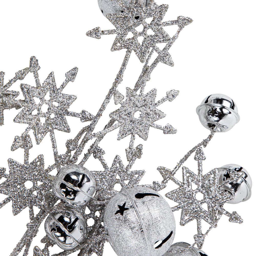 34" Silver Jingle Bells and Glitter Snowflakes Artificial Christmas Spray. Picture 2