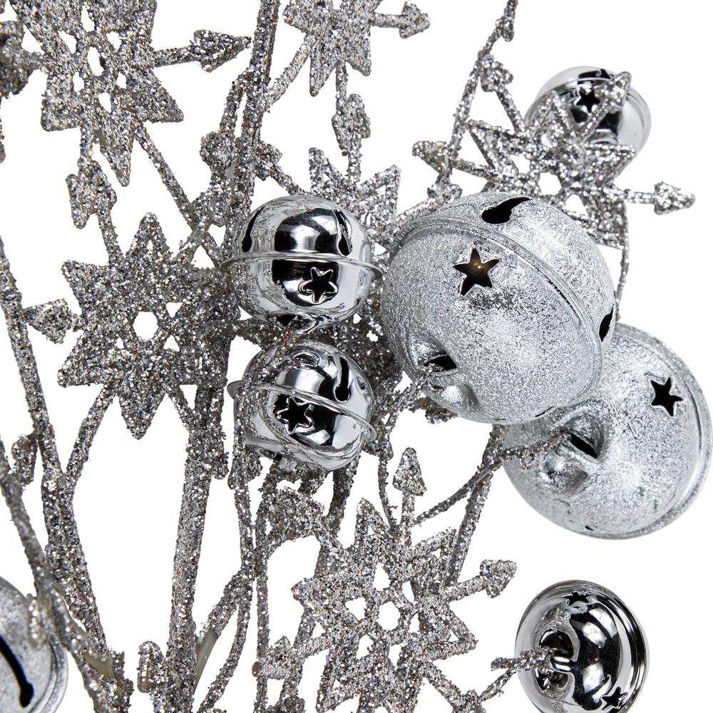 34" Silver Jingle Bells and Glitter Snowflakes Artificial Christmas Spray. Picture 3