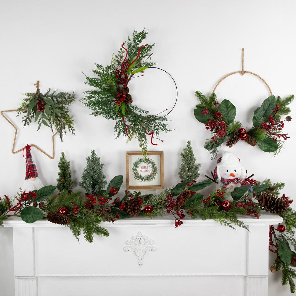 Mixed Greenery and Berry Artificial Asymmetrical Christmas Wreath 18-Inch Unlit. Picture 3