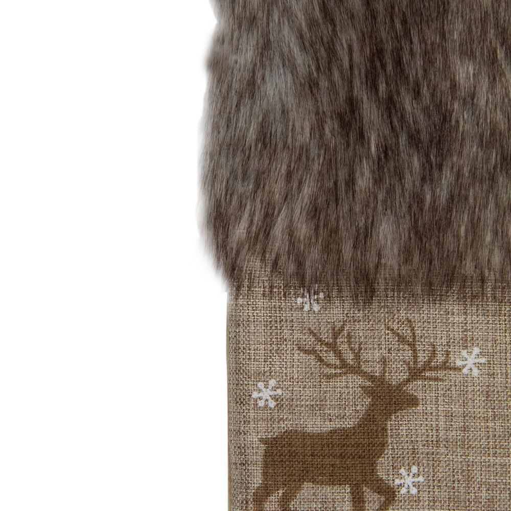 20" Brown Reindeer Christmas Stocking with Faux Fur Cuff. Picture 3