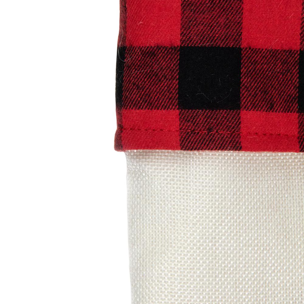 20" Cream White  Red  and Black Buffalo Plaid Tree Christmas Stocking. Picture 3