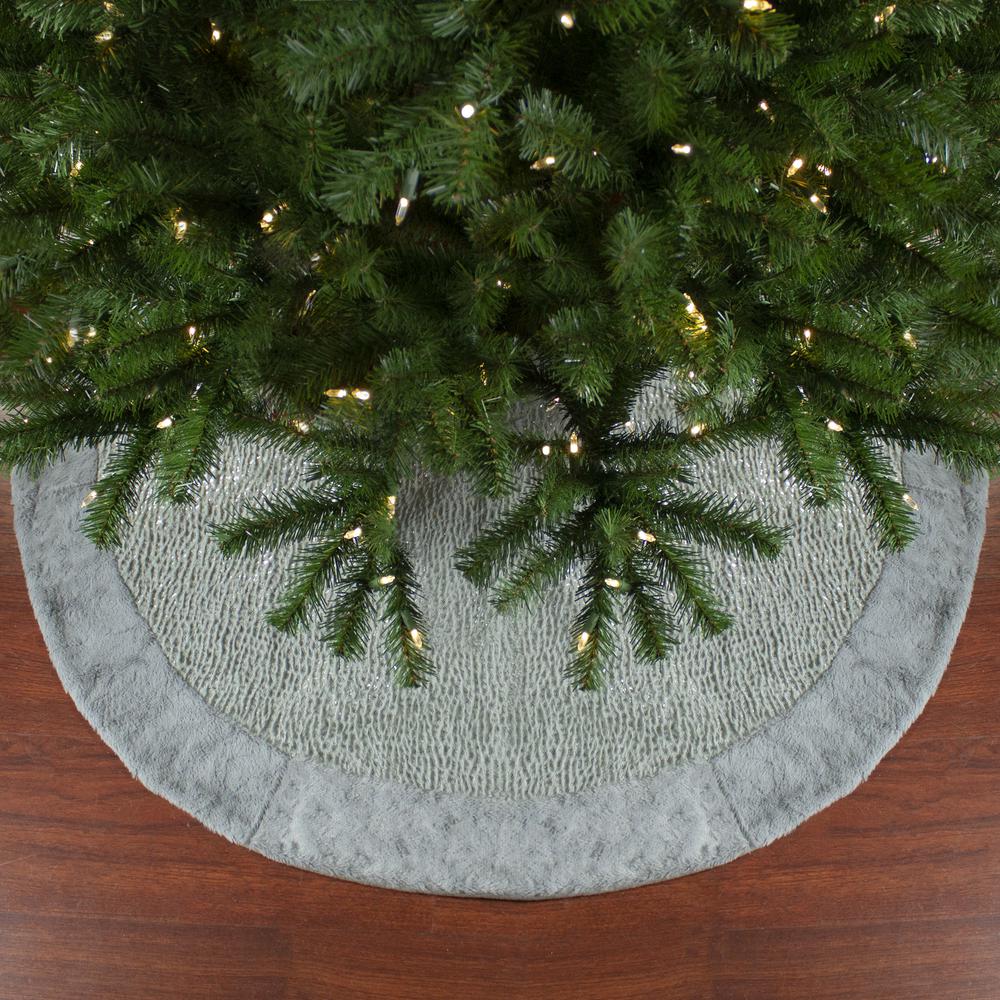 48" Gray and Silver Faux Fur Snake Skin Pattern Christmas Tree Skirt. Picture 4