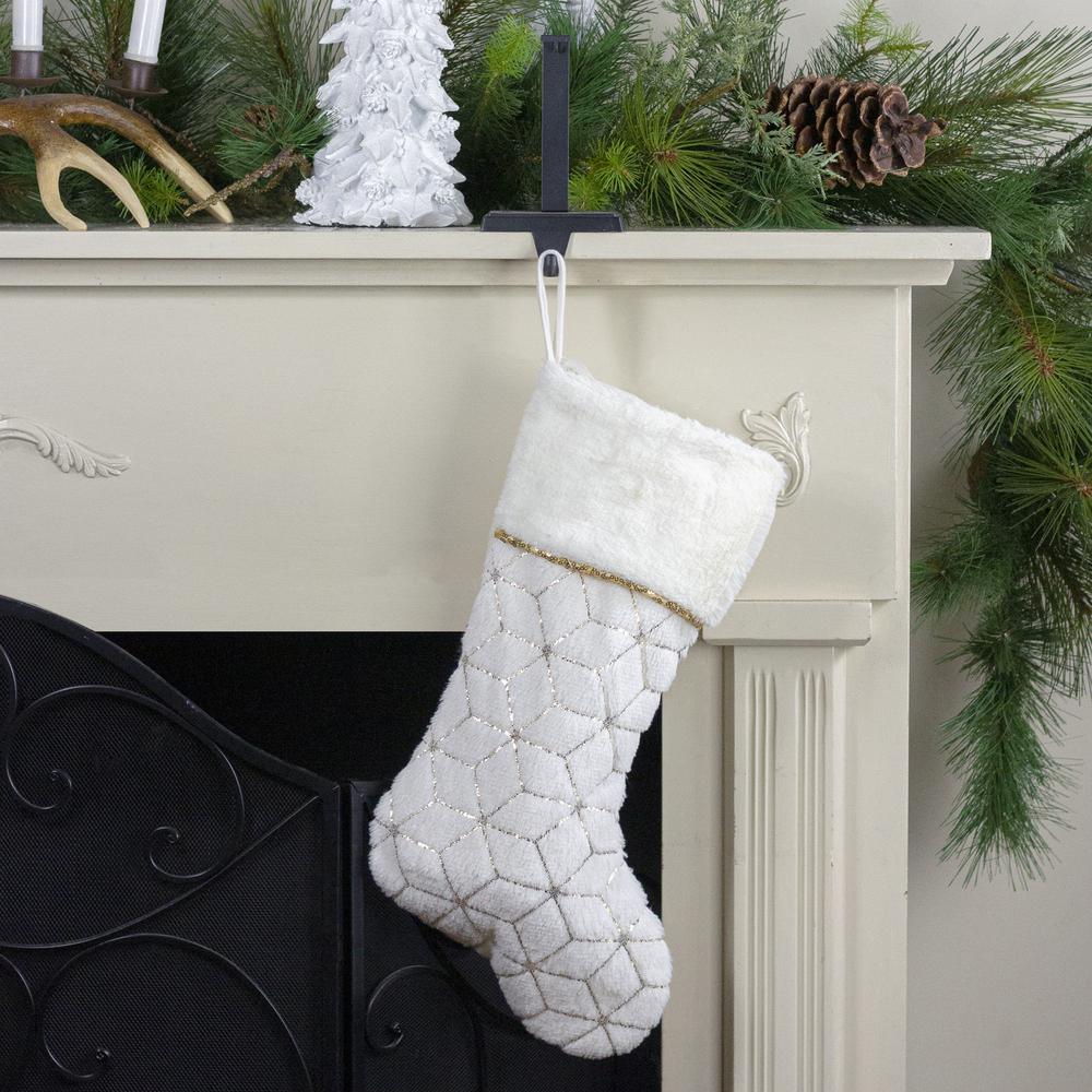 20" Cream and Gold Christmas Stocking with Faux Fur. Picture 2
