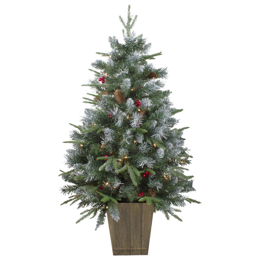 4' Pre-Lit Frosted Mixed Berry Pine Artificial Christmas Tree in Pot - Clear Lights. Picture 1