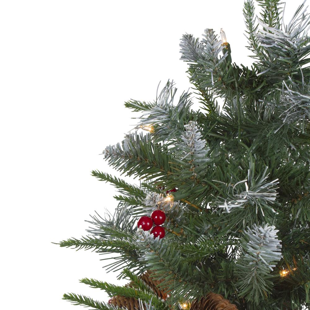 4' Pre-Lit Frosted Mixed Berry Pine Artificial Christmas Tree in Pot - Clear Lights. Picture 3