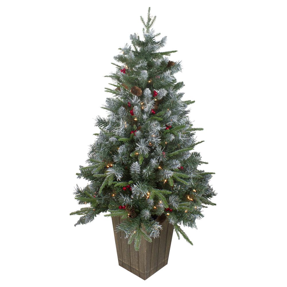 4' Pre-Lit Frosted Mixed Berry Pine Artificial Christmas Tree in Pot - Clear Lights. Picture 2