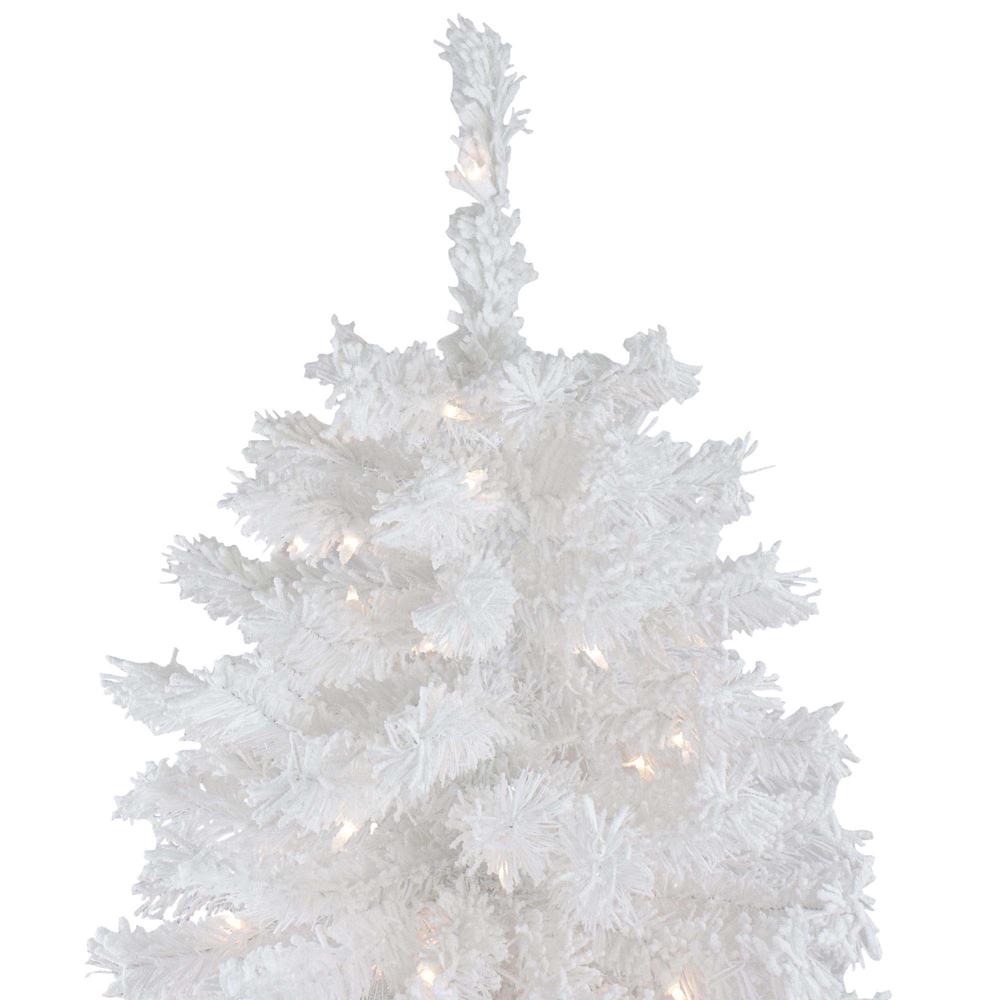 7.5' Pre-Lit Flocked White Spruce Artificial Christmas Tree - Clear Lights. Picture 5