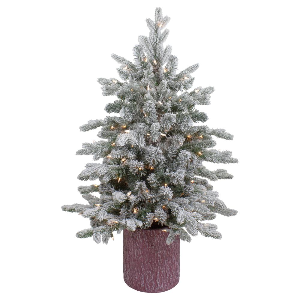 4' Pre-Lit Flocked Saratoga Spruce Artificial Christmas Tree in Pot - Clear Lights. The main picture.