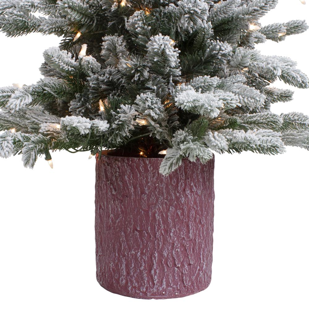 4' Pre-Lit Flocked Saratoga Spruce Artificial Christmas Tree in Pot - Clear Lights. Picture 5