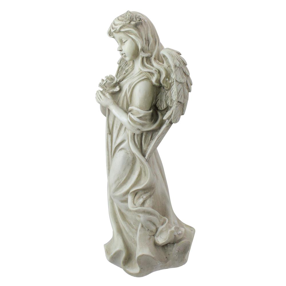 17" Peaceful Angel Holding a Rose Outdoor Garden Statue. Picture 2