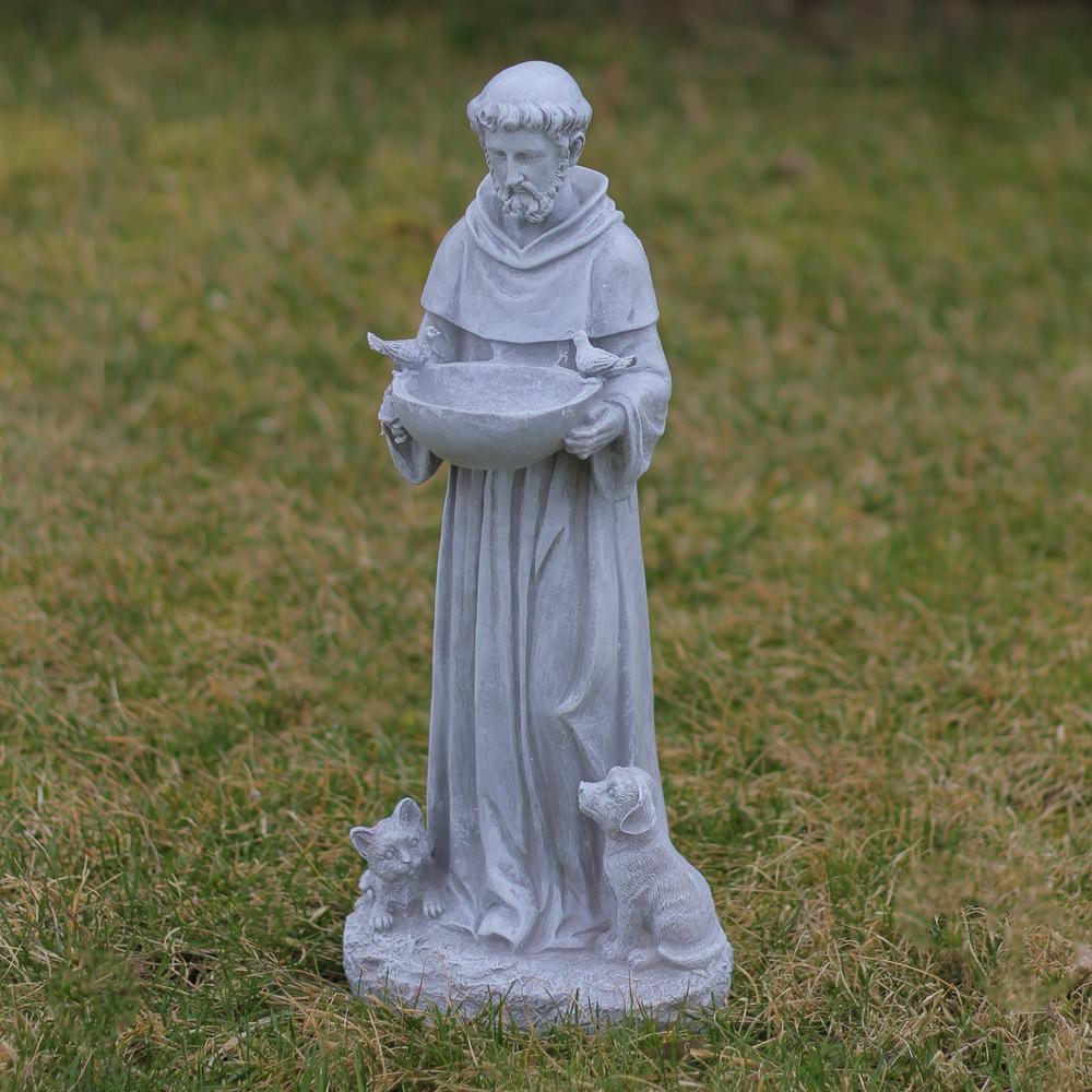17" St. Francis Outdoor Bird Feeder Garden Statue. Picture 3