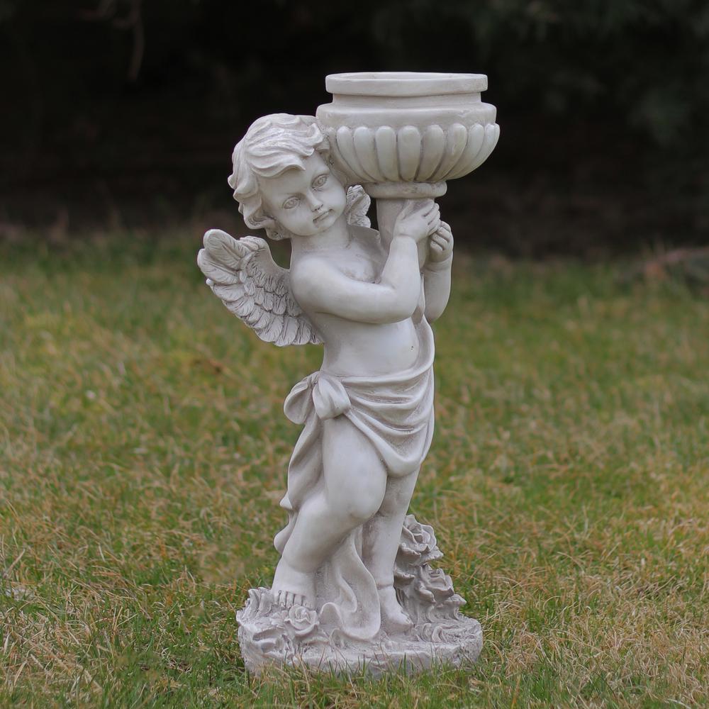 17" Cherub Angel Holding a Bird Bath Outdoor Garden Statue. Picture 3