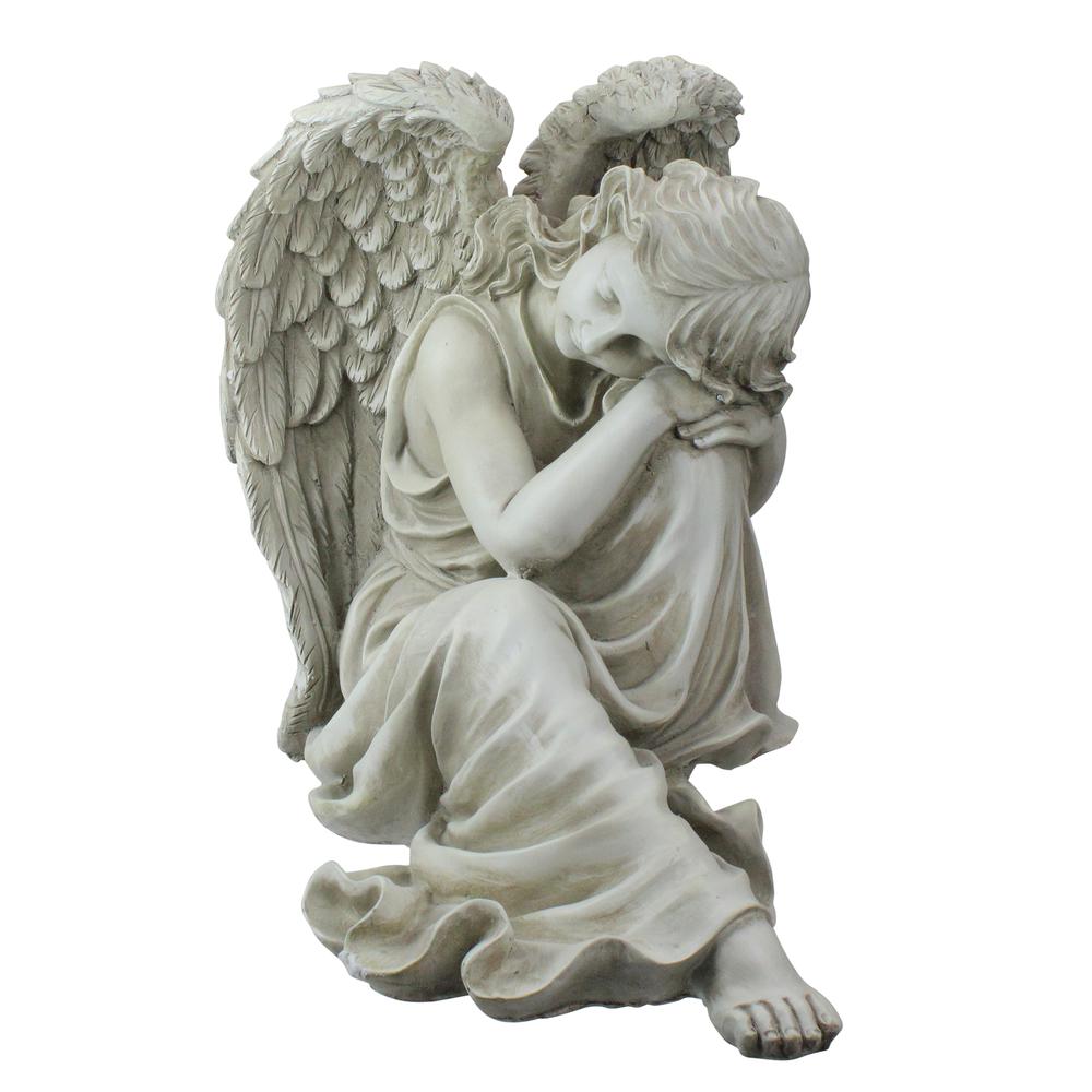 19" Gray Peaceful Resting Angel Outdoor Garden Statue. Picture 2
