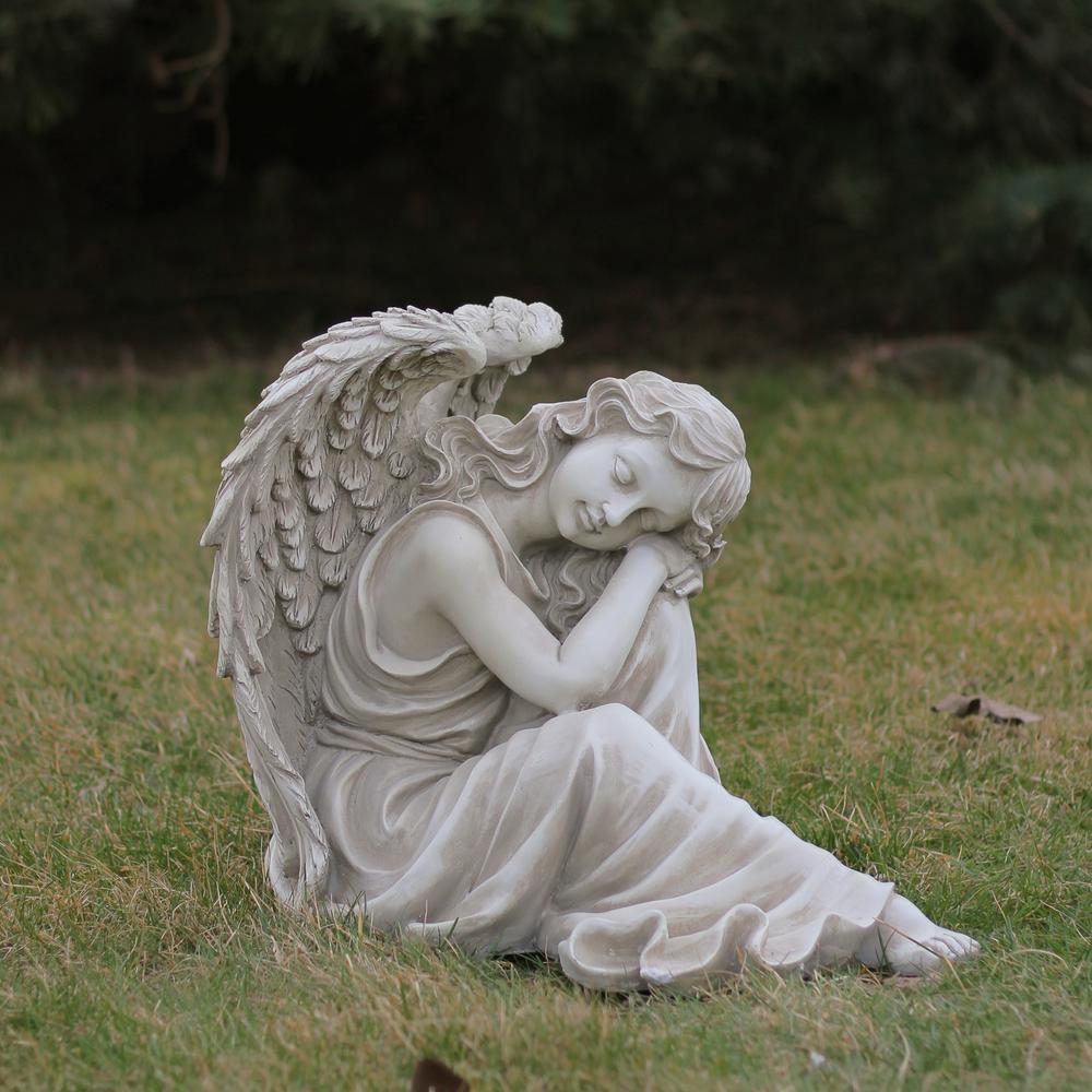 19" Gray Peaceful Resting Angel Outdoor Garden Statue. Picture 3