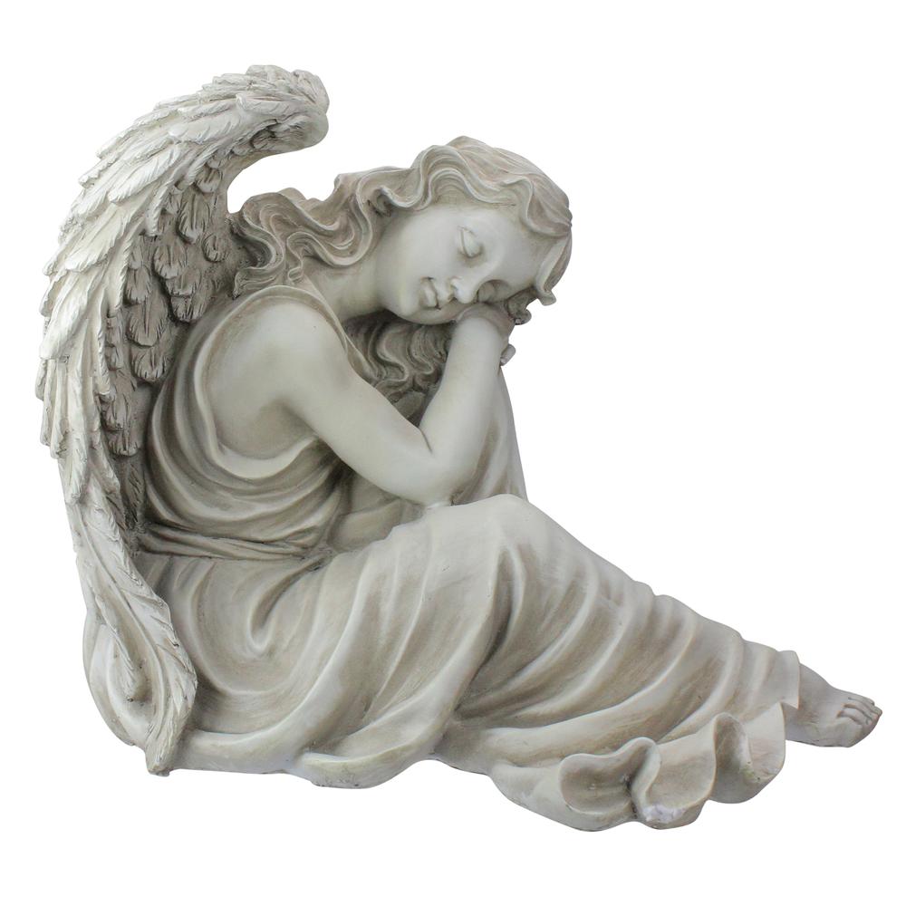 19" Gray Peaceful Resting Angel Outdoor Garden Statue. Picture 1