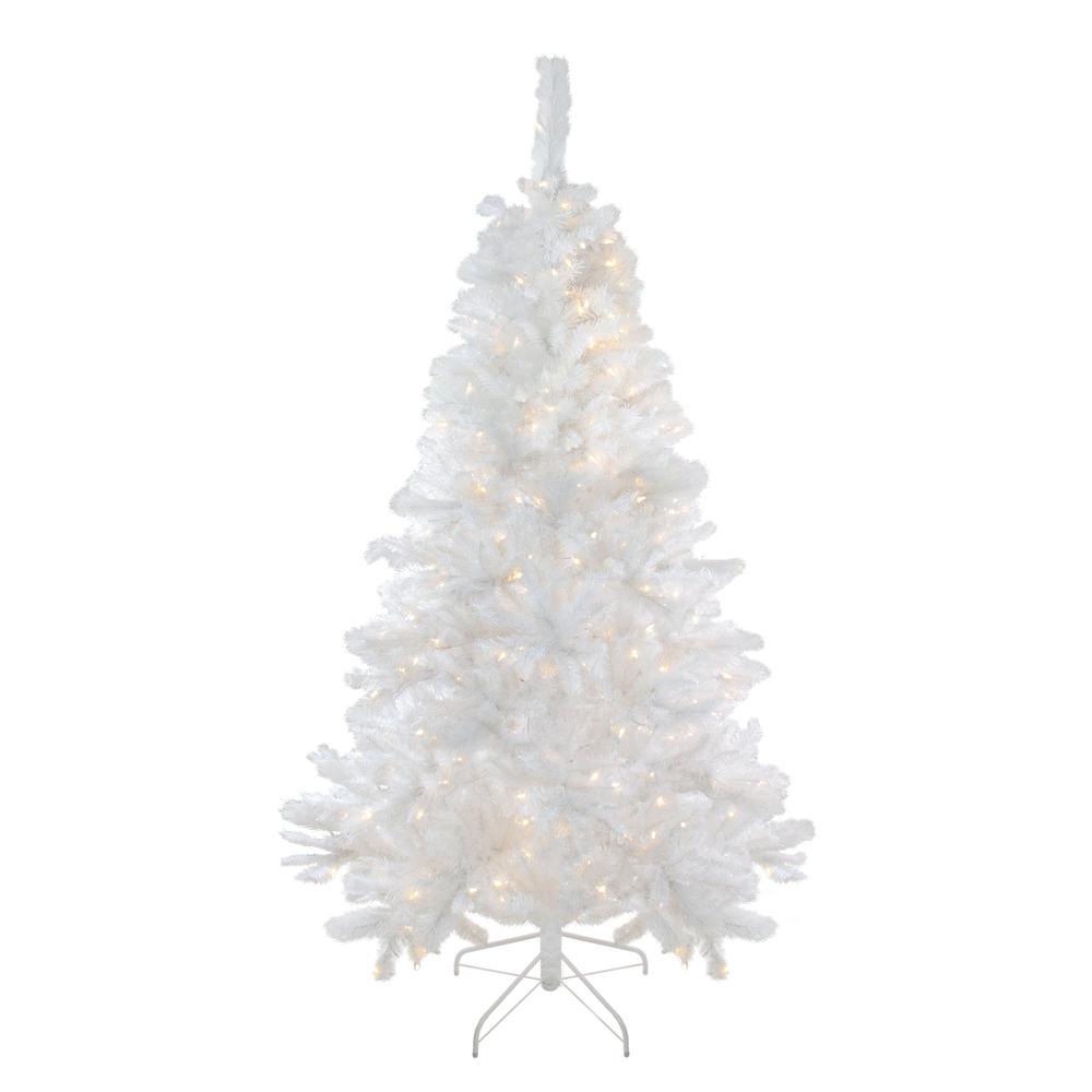 6.5' White Medium Pine Christmas Tree - Multi Function LED Lights. Picture 1