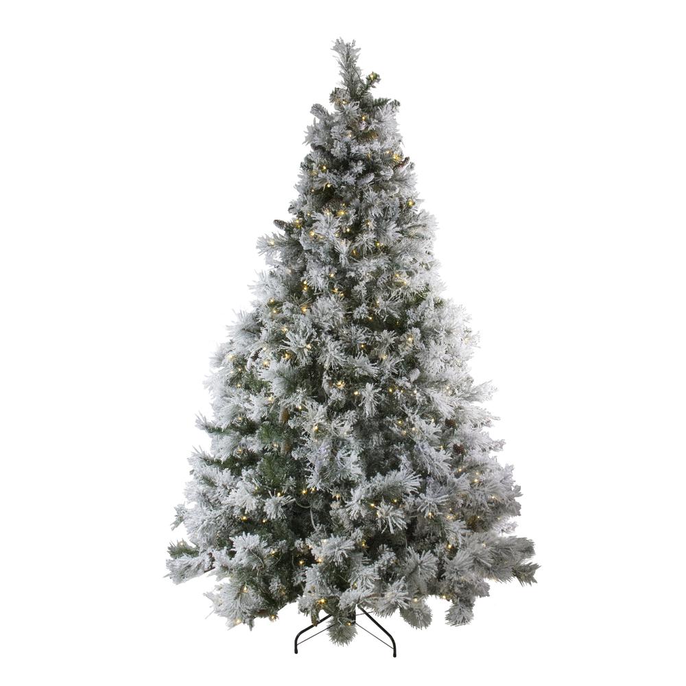 7.5' Pre-Lit LED Lights Flocked Victoria Pine Artificial Christmas Tree - Multicolor Lights. Picture 1