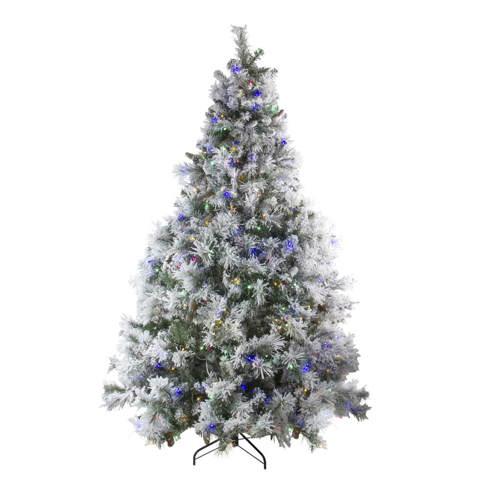 7.5' Pre-Lit LED Lights Flocked Victoria Pine Artificial Christmas Tree - Multicolor Lights. Picture 2