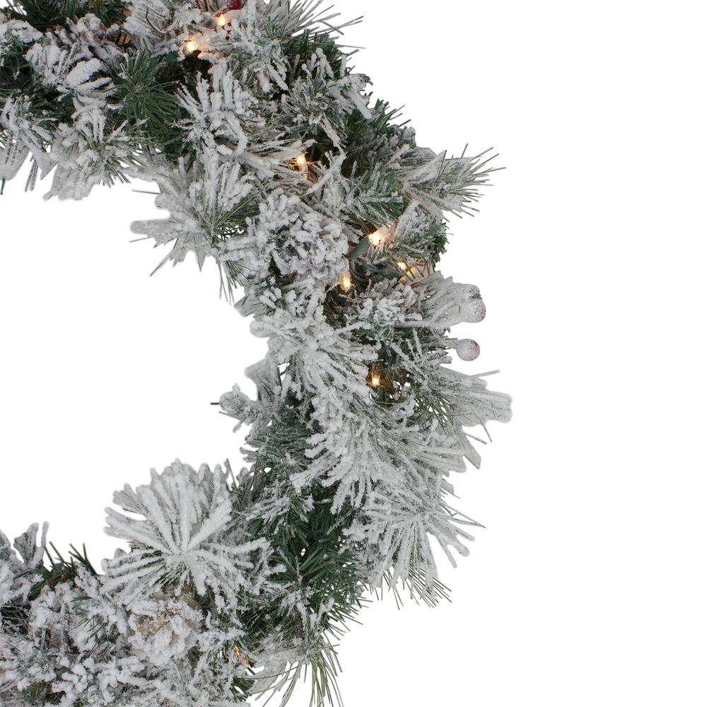 Pre-Lit Flocked Victoria Pine Artificial Christmas Wreath - 24-Inch  Clear Lights. Picture 2