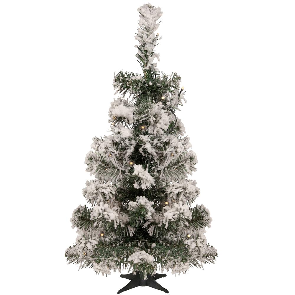 2' Pre-Lit Medium Flocked Bristol Pine Artificial Christmas Tree - Warm Clear LED Lights. Picture 1