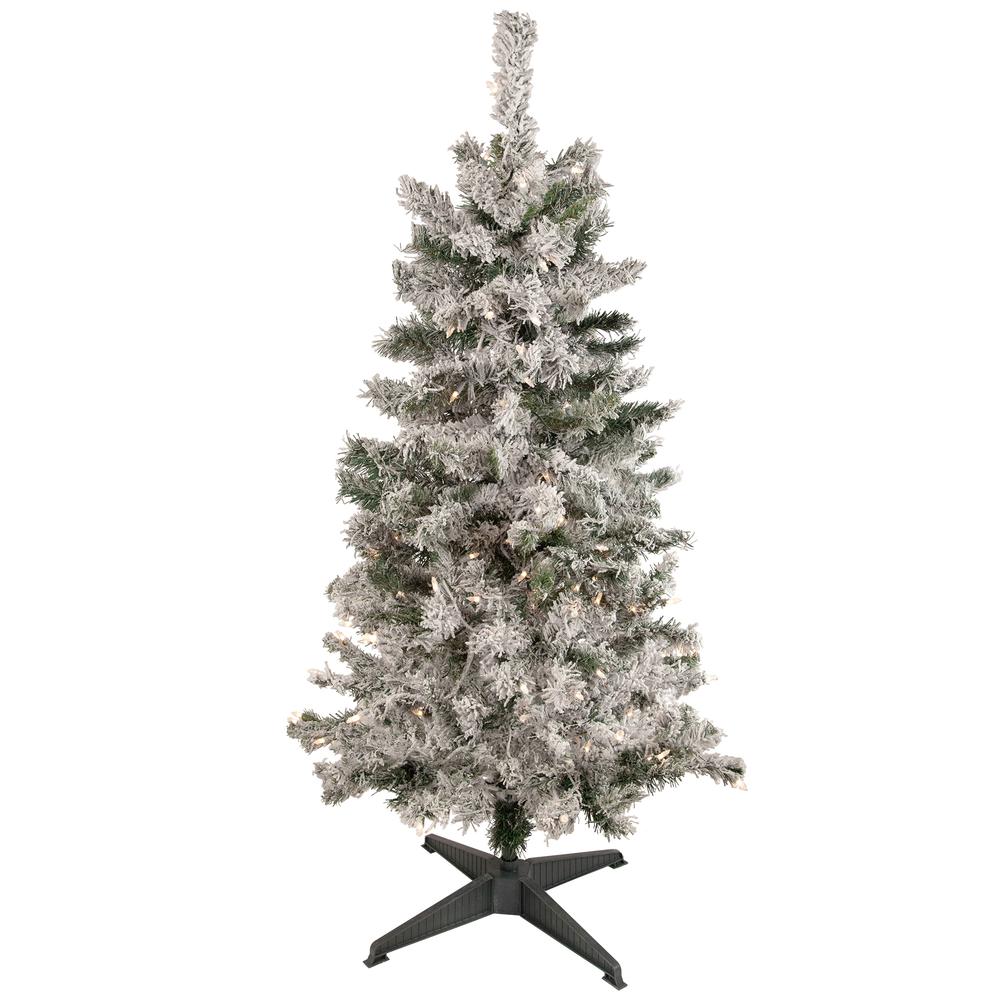4.5' Pre-Lit Flocked Pine Medium Artificial Christmas Tree - Clear Lights. Picture 1
