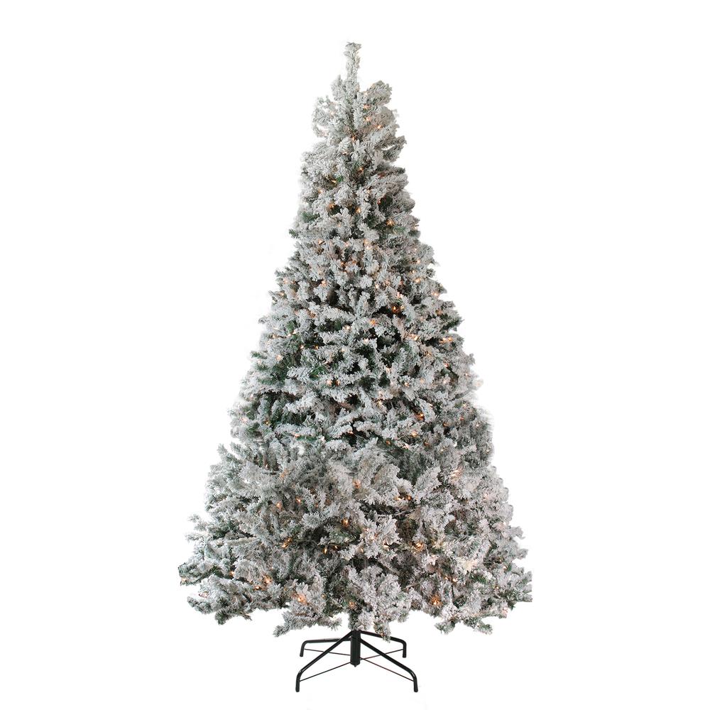 7.5' Pre-Lit Heavily Flocked Medium Pine Artificial Christmas Tree - Clear Lights. Picture 1