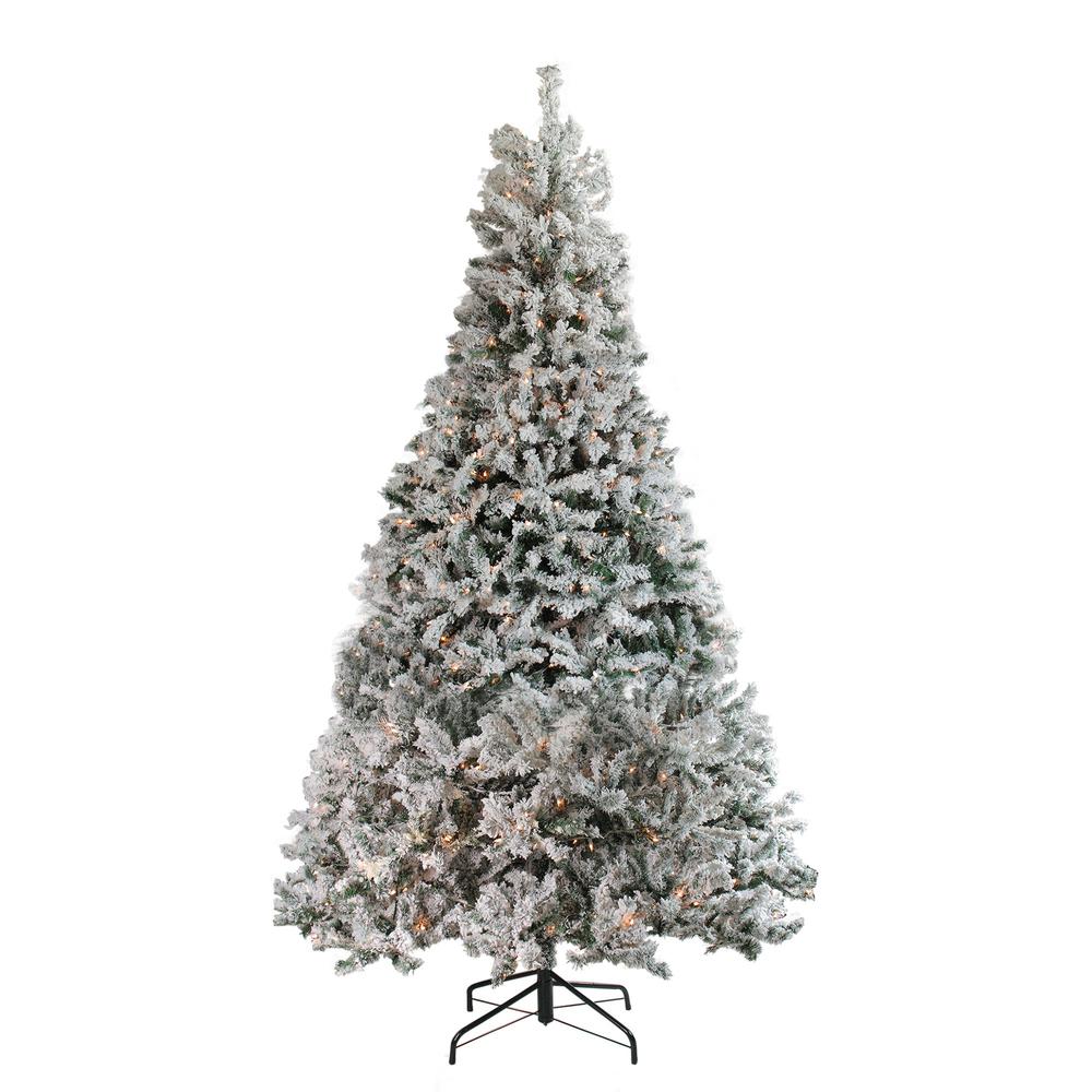 7.5' Pre-Lit Heavily Flocked Medium Pine Artificial Christmas Tree - Clear Lights. Picture 3