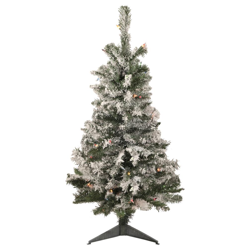 3' Pre-Lit Medium Heavily Flocked Artificial Christmas Tree - Multi-Color Lights. Picture 1