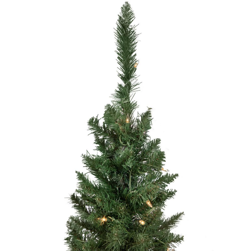 Set of 2 Pre-Lit Potted Porch Pine Topiary Slim Artificial Christmas Trees 4' - Clear Lights. Picture 2