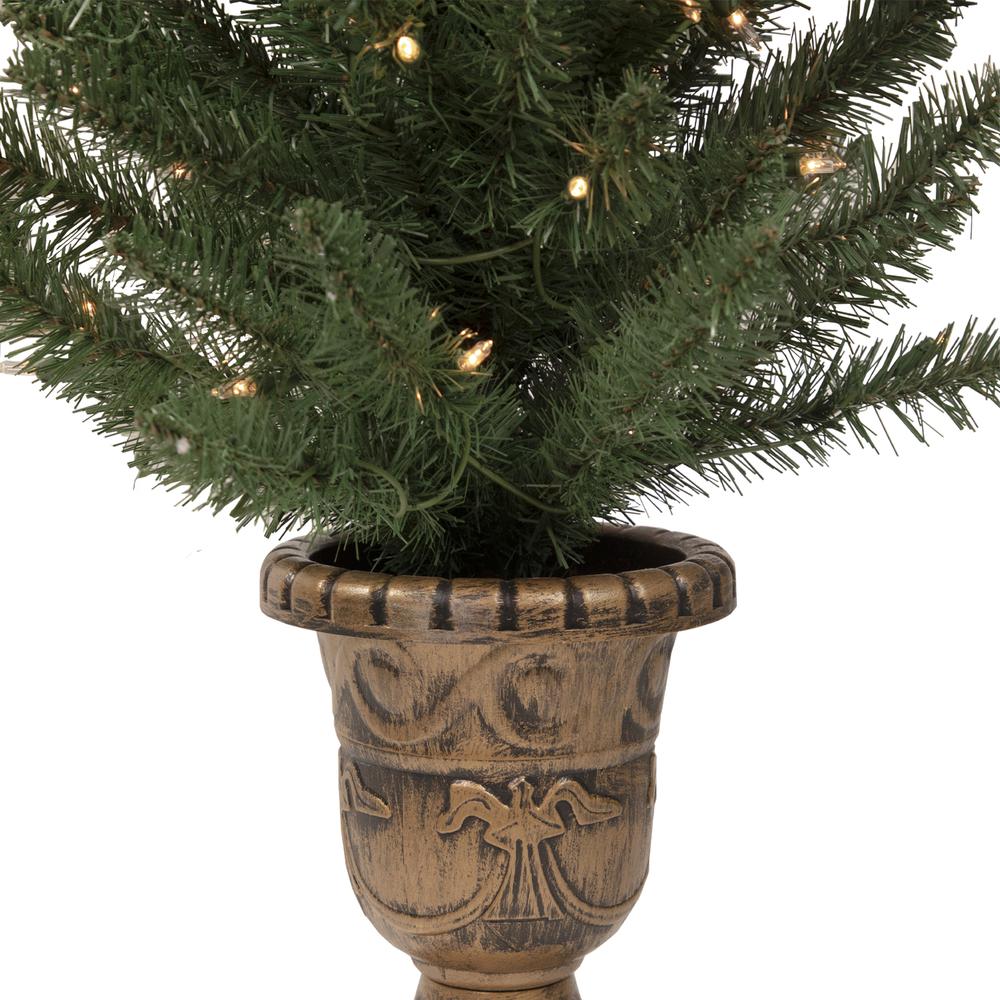 Set of 2 Pre-Lit Potted Porch Pine Topiary Slim Artificial Christmas Trees 4' - Clear Lights. Picture 5