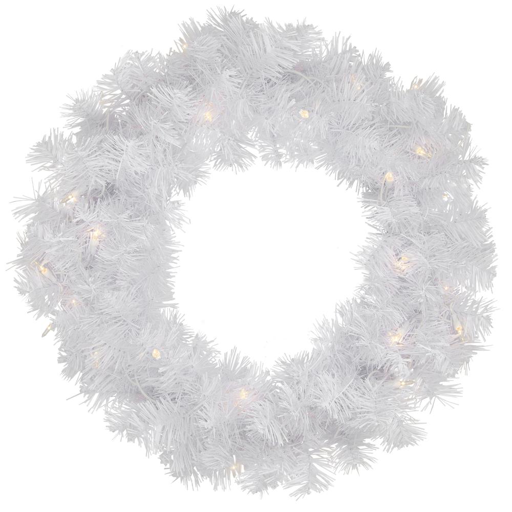 Pre-Lit White Pine Artificial Christmas Wreath - 24-Inch  Clear Lights. Picture 1