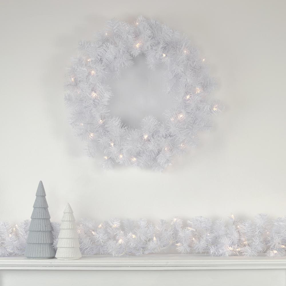 Pre-Lit White Pine Artificial Christmas Wreath - 24-Inch  Clear Lights. Picture 2