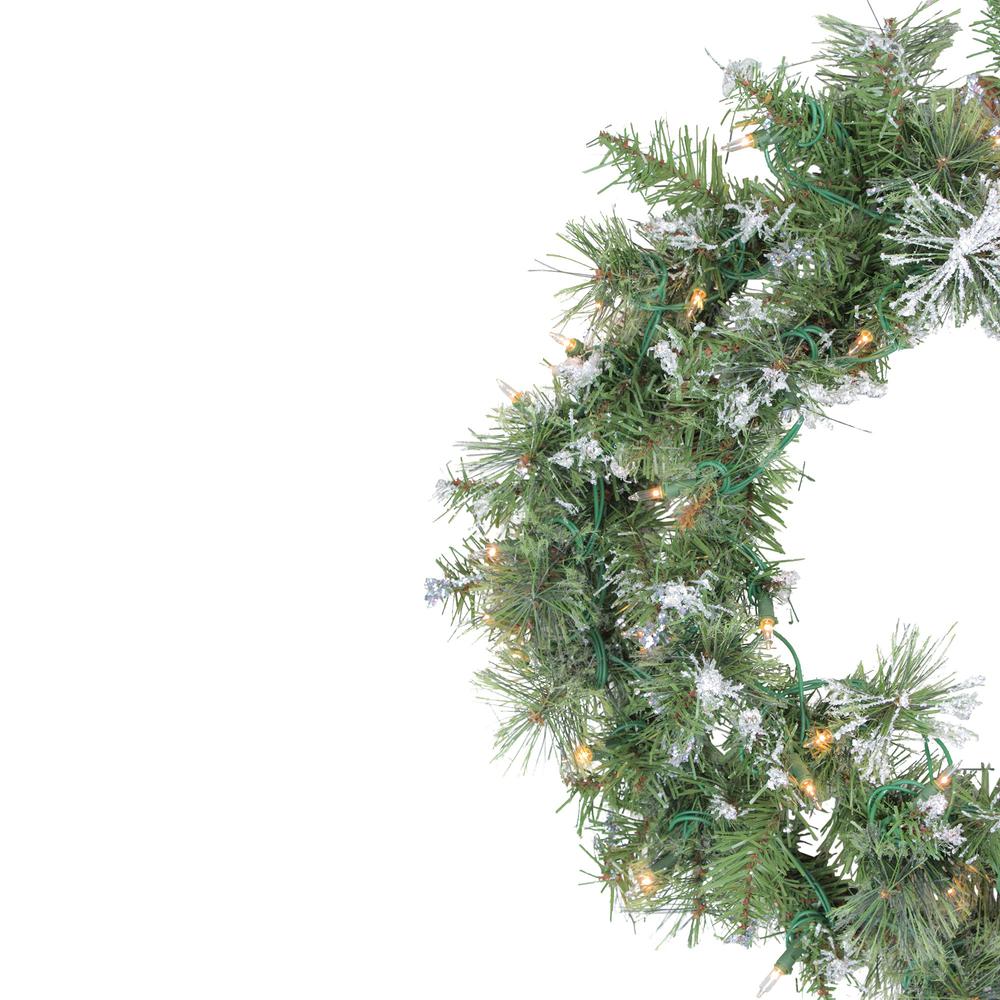 Pre-Lit Snow Mountain Pine Artificial Christmas Wreath - 24-Inch  Clear Lights. Picture 3