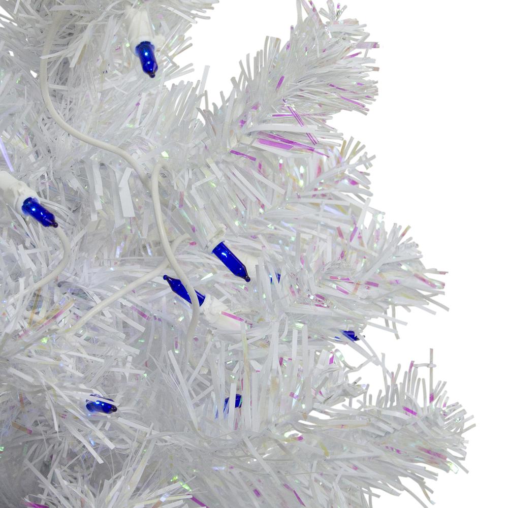 2' Pre-lit White Iridescent Pine Artificial Christmas Tree - Blue Lights. Picture 2