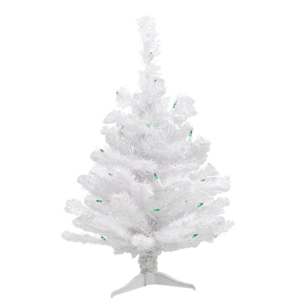 2' Pre-Lit Small White Pine Artificial Christmas Tree - Green Lights. Picture 1