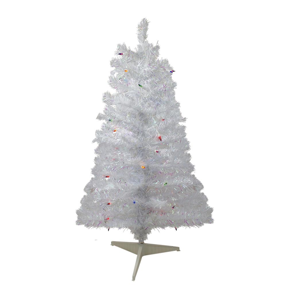 3' Pre-lit White Iridescent Pine Artificial Christmas Tree - Multi Lights. Picture 1