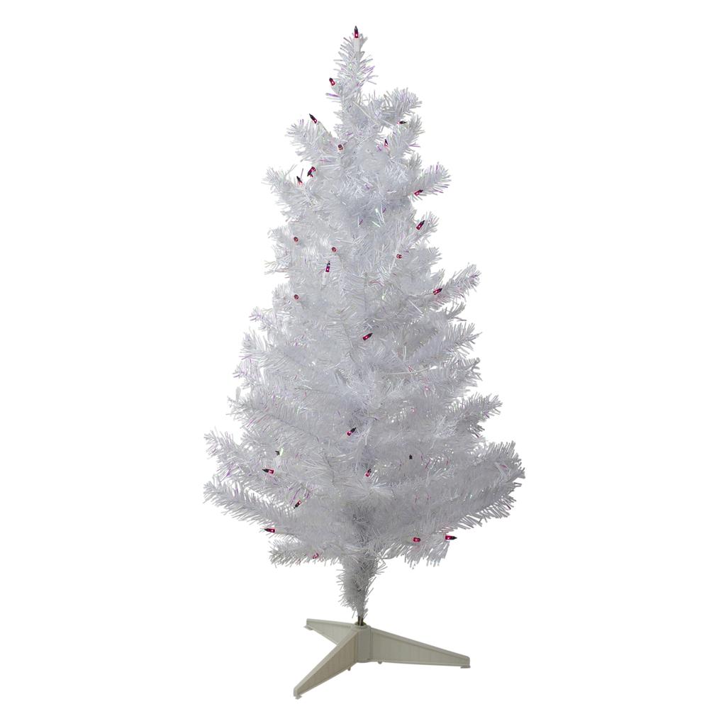3' White Medium Iridescent Pine Artificial Christmas Tree - Purple Lights. Picture 1