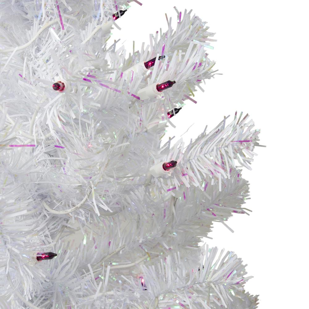 3' White Medium Iridescent Pine Artificial Christmas Tree - Purple Lights. Picture 2