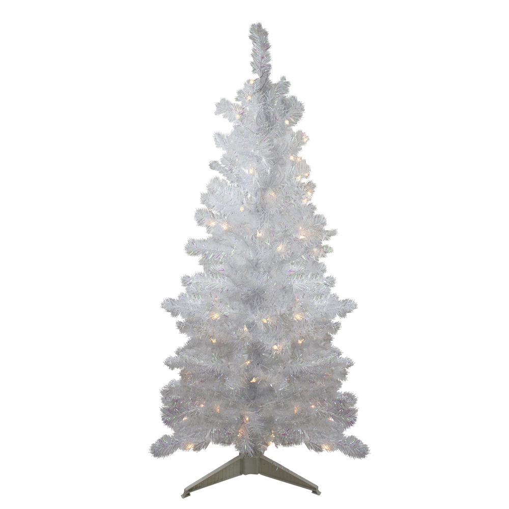 4' Pre-lit White Iridescent Pine Artificial Christmas Tree - Clear Lights. Picture 1