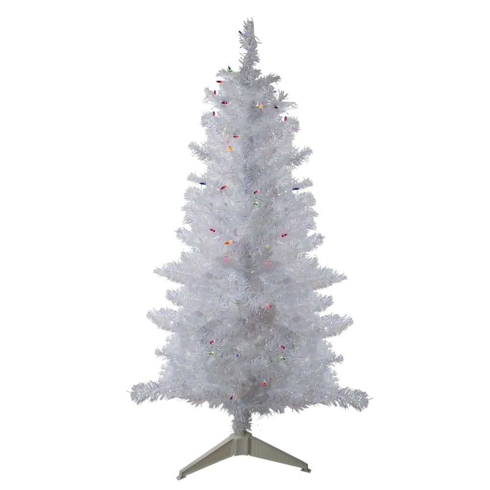 4' Pre-lit White Iridescent Pine Artificial Christmas Tree - Multi Lights. Picture 1