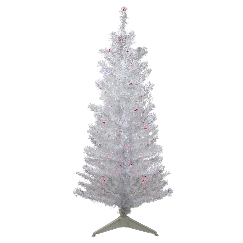 4' Pre-lit White Iridescent Pine Artificial Christmas Tree - Pink Lights. Picture 1