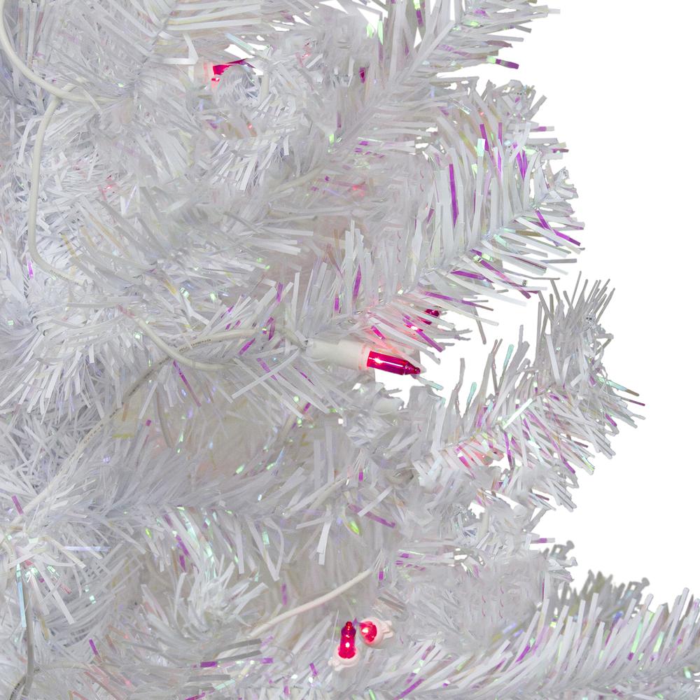4' Pre-lit White Iridescent Pine Artificial Christmas Tree - Pink Lights. Picture 2