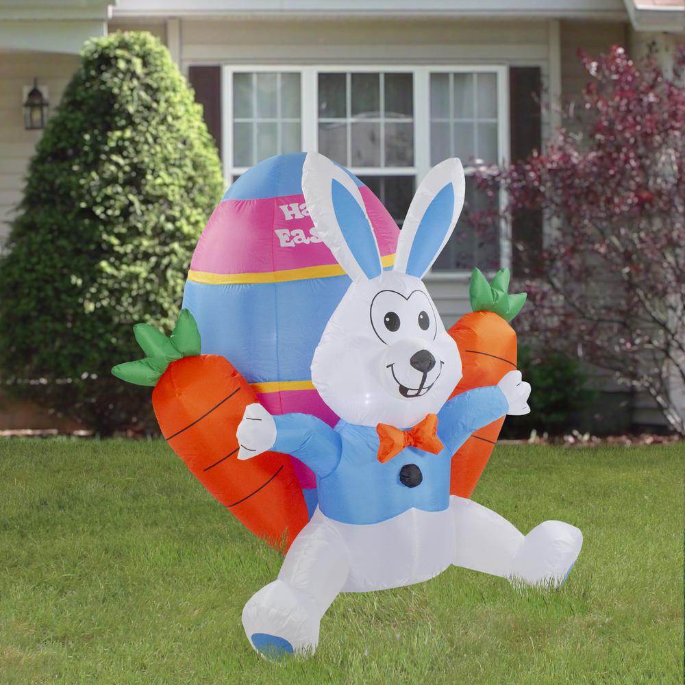 4' Inflatable Lighted Easter Bunny with Carrots Outdoor Decoration. Picture 6