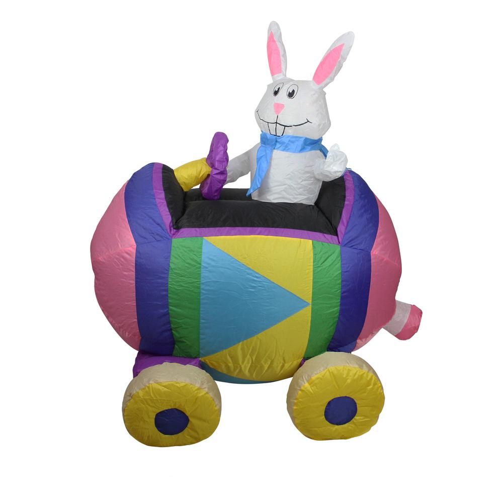 4' Inflatable Easter Bunny Driving an Egg Car Outdoor Decoration. Picture 1