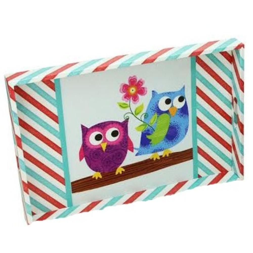 Set of 3 White and Blue Vintage Owl Rectangular Serving Trays 19". Picture 3