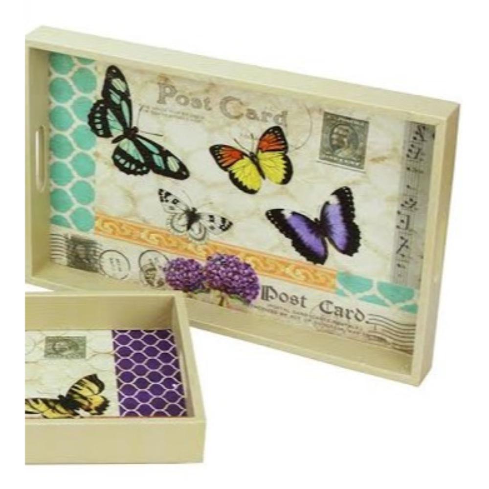 Set of 3 Ivory and Purple Butterflies Rectangular Serving Trays 19". Picture 3
