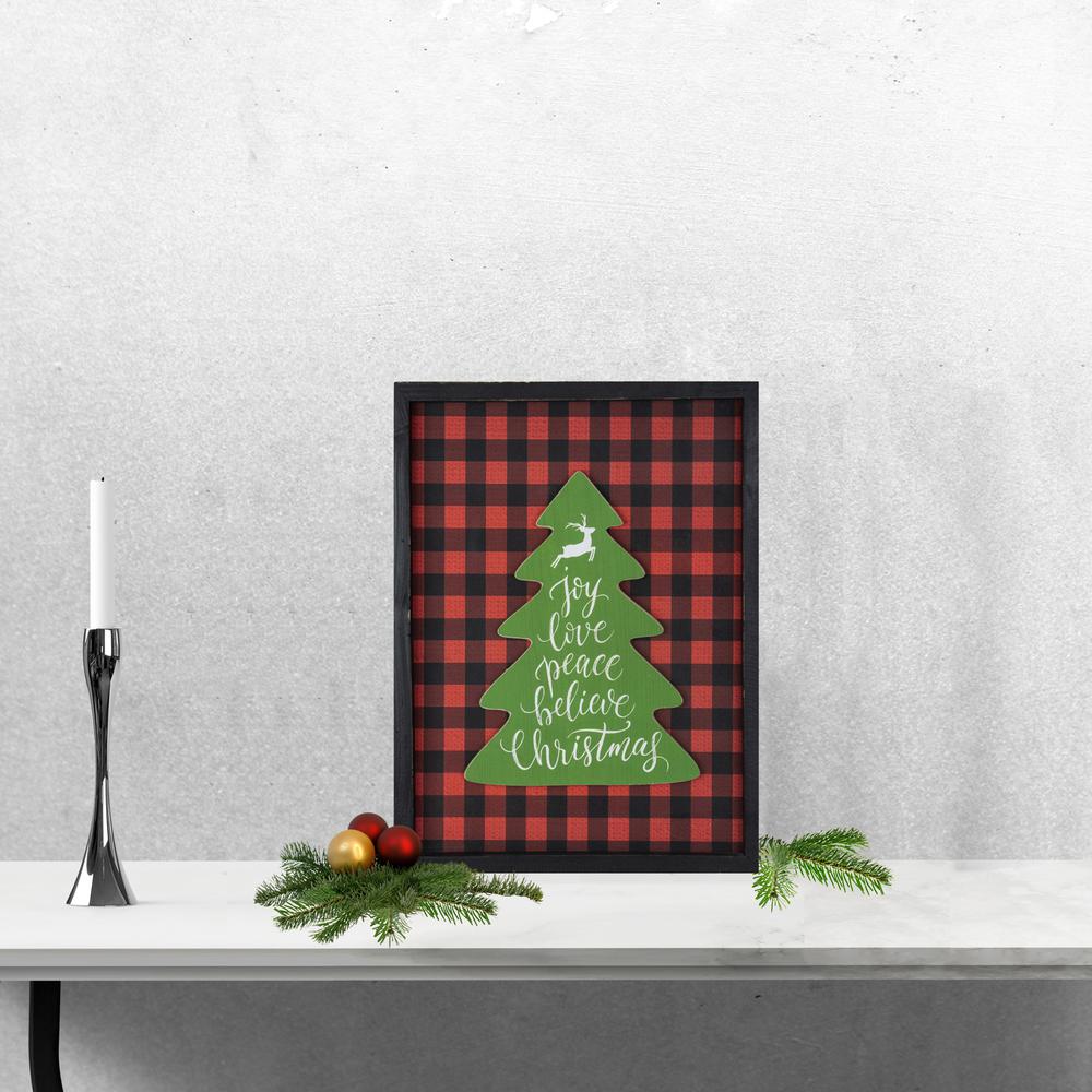 16" Red and Black Buffalo Plaid Christmas Tree Shadow Box Wall Plaque. Picture 2