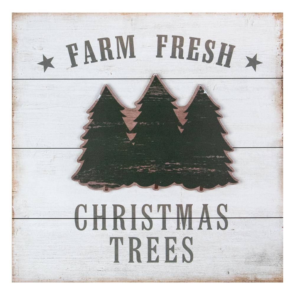 16" White Washed Farm Fresh Christmas Trees Wooden Wall Sign. Picture 1
