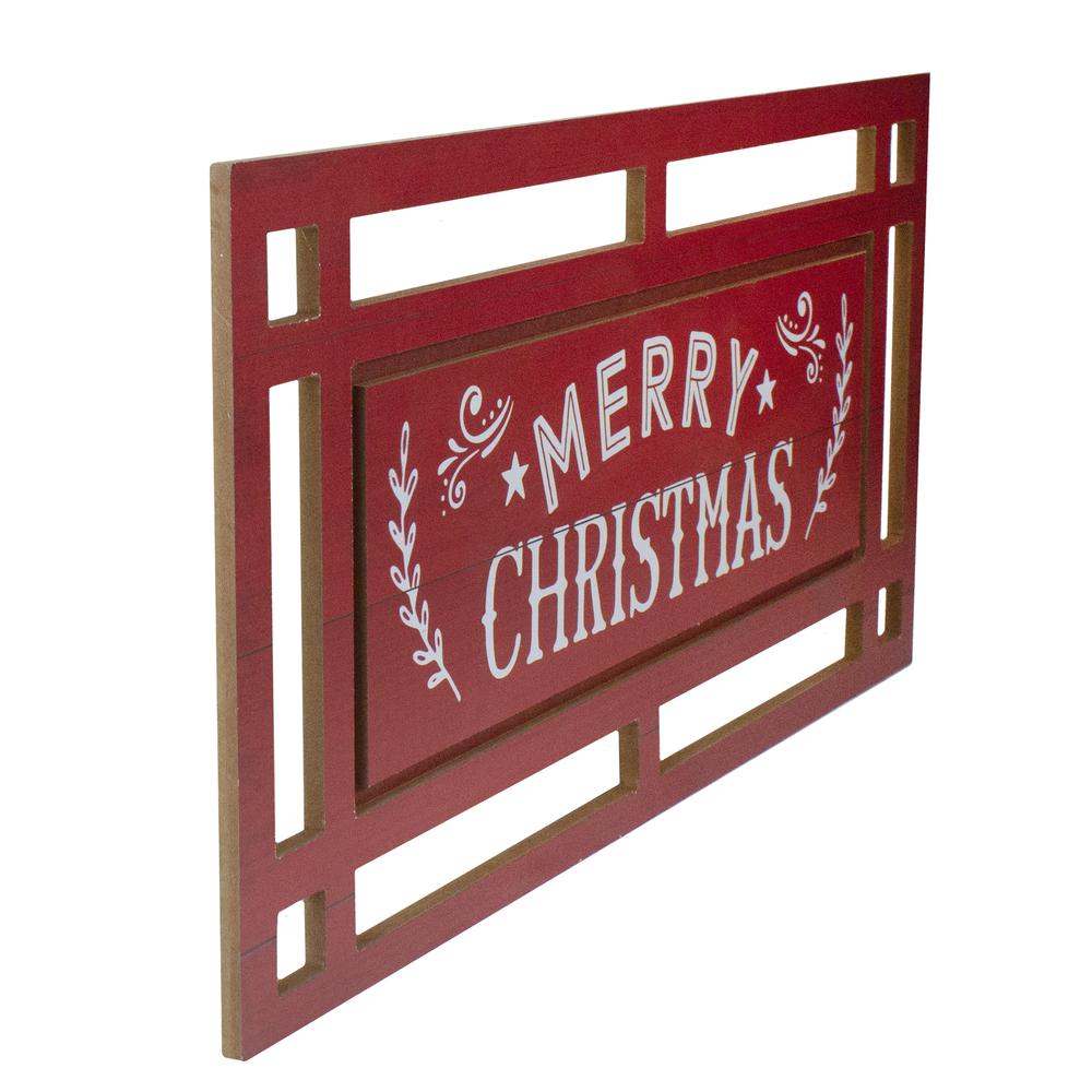 24" Red and White Merry Christmas Rectangular Carved Wooden Wall Sign. Picture 3