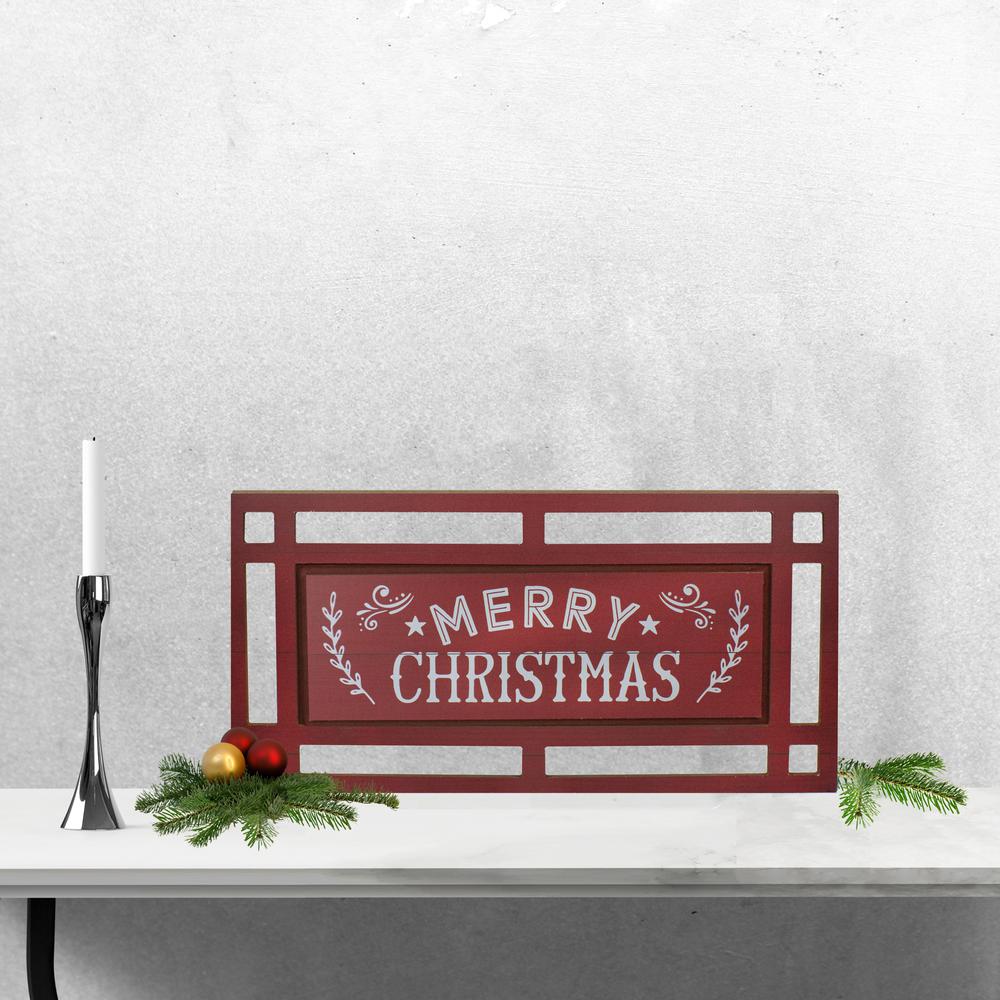 24" Red and White Merry Christmas Rectangular Carved Wooden Wall Sign. Picture 2